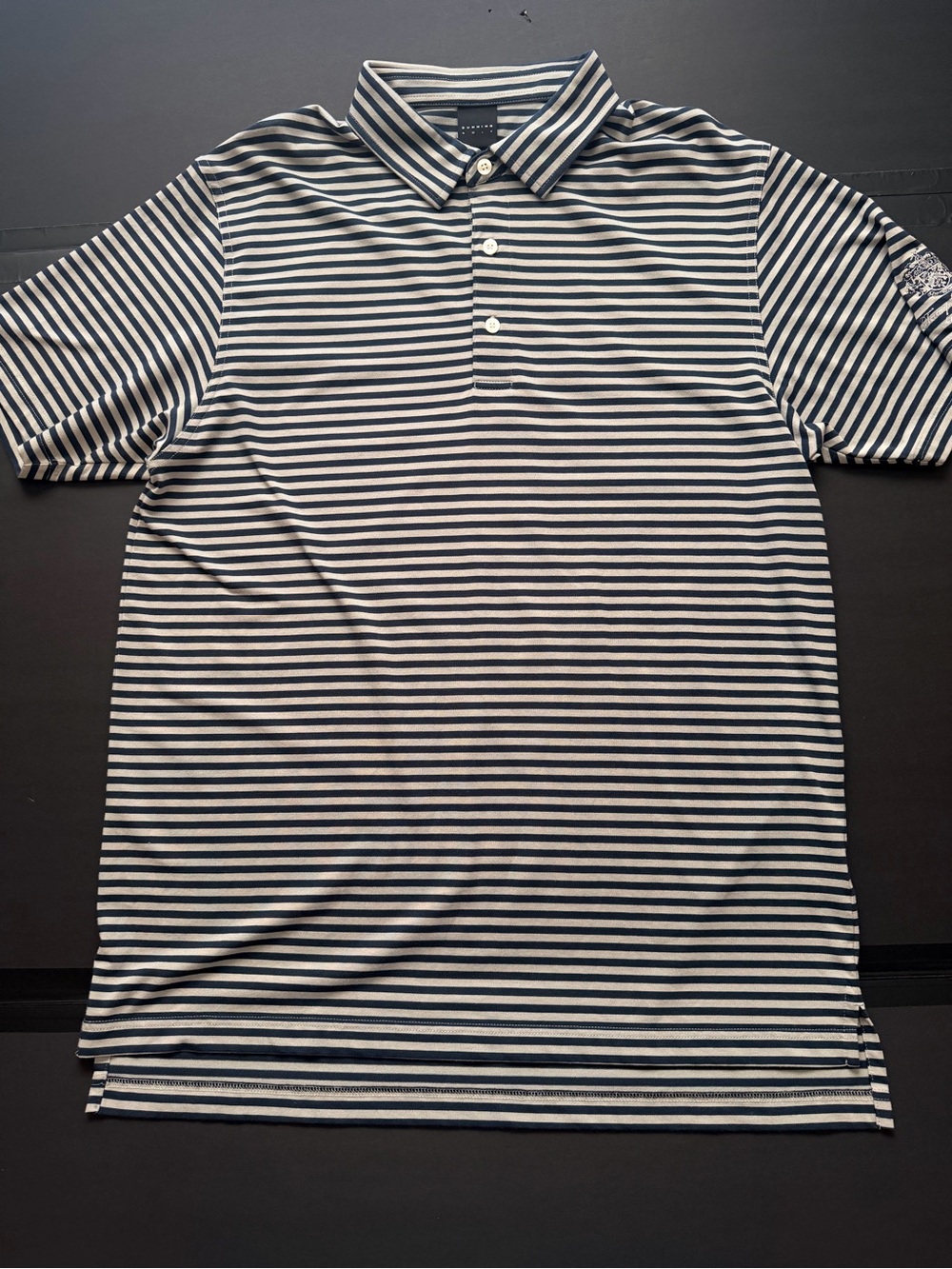 Dunning Golf Mens Large Navy Gray Striped Trump National Charlotte Polo